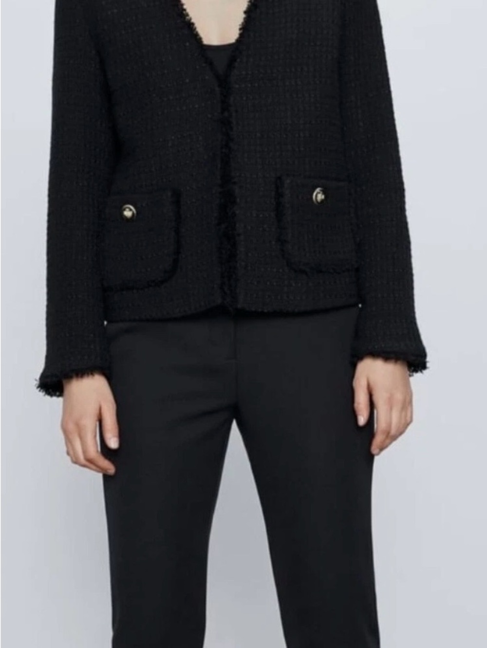 Zara Black Tweed Fringe-Trim Blazer - Picture 4 of 14